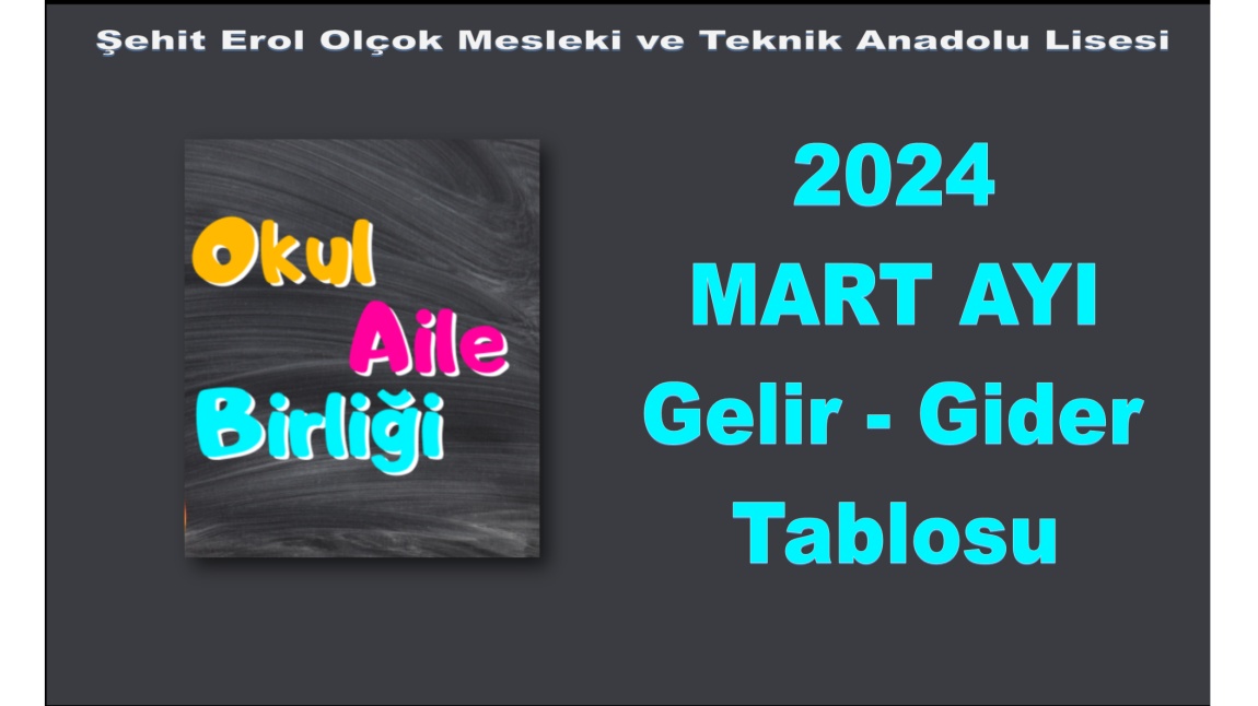 OKUL AİLE BİRLİĞİ MART AYI GELİR GİDER TABLOSU