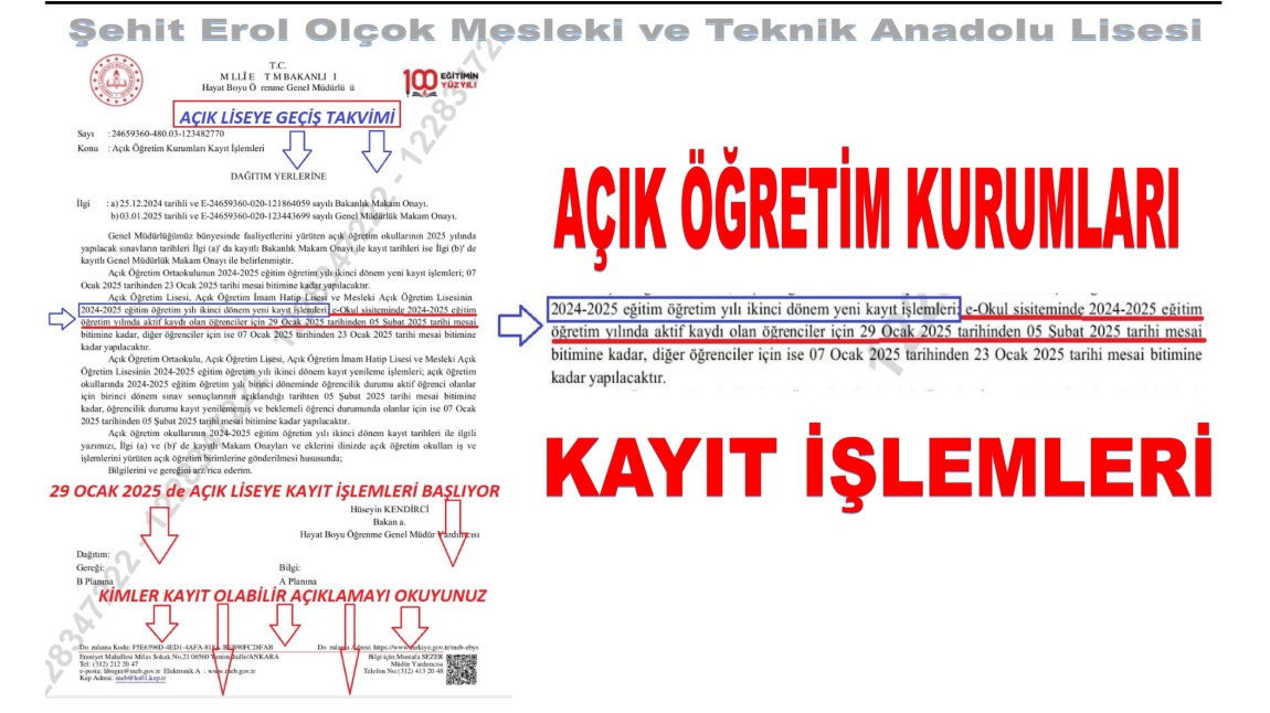 AÇIK ÖĞRETİM KURUMLARI KAYIT İŞLEMLERİ